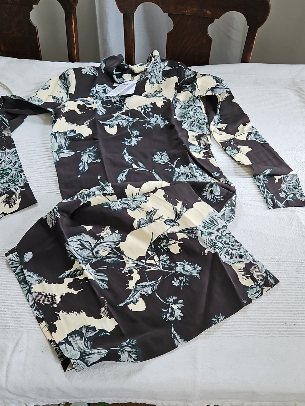 Reiss Black & Cream Floral Maxi Dress